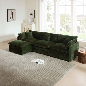 English Elm Free Modular Chenille Sectional Sofa with Reversible Ottoman for Spacious Living Rooms W714S00464