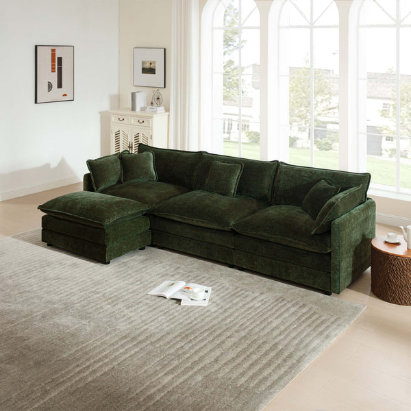English Elm Free Modular Chenille Sectional Sofa with Reversible Ottoman for Spacious Living Rooms W714S00464