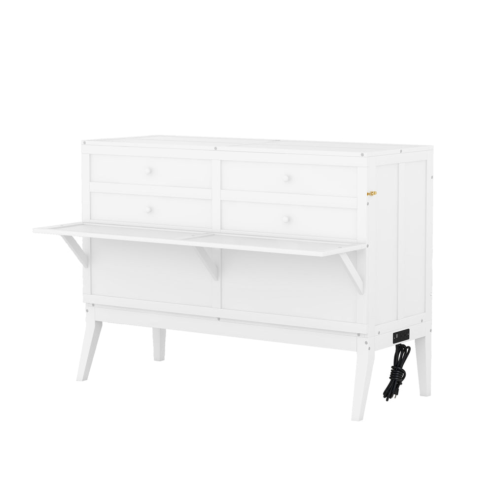 English Elm Queen Murphy Bed with Shelf & Built-In USB Charging Station, Space-Saving White Wall Cabinet Design SM000338AAK