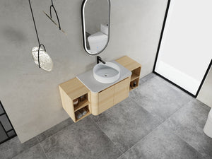 English Elm 54'' Wall-Mounted Bathroom Vanity With Elegant Ceramic Sink, Soft-Close Doors, And Ample Storage W999S00475