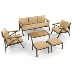 English Elm 6-piece Outdoor Conversation Set with Acacia Wood Accents and Steel Frame Patio Seating Brown N704G201256D