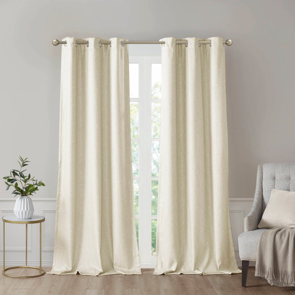 JLA Home SunSmart - Tonal Faux Silk Room Darkening Curtain Panels with Thermal Foamback, OEKO‑TEX Certified Silver Grommets Ivory SS40-0137