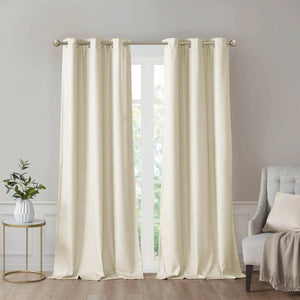 JLA Home SunSmart - Tonal Faux Silk Room Darkening Curtain Panels with Thermal Foamback, OEKO‑TEX Certified Silver Grommets Ivory SS40-0137