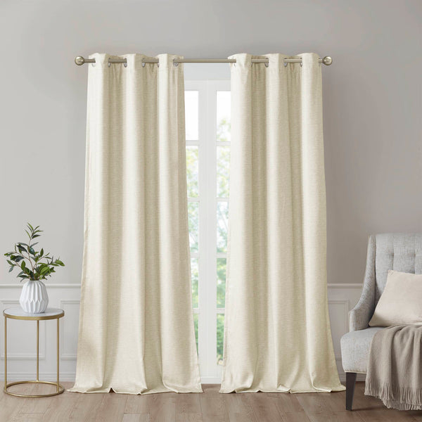 JLA Home SunSmart - Tonal Faux Silk Room-Darkening Curtain Panels with Thermal Foamback, OEKO‑TEX Certified Energy-Saving Ivory SS40-0136