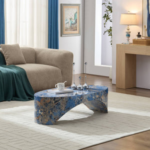 English Elm The Oval Marble Effect Fiberglass Coffee Table Low Profile Contemporary Living Room Blue W2085P374184