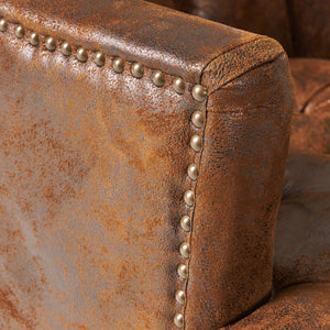 English Elm Brown Microfiber Club Chair with Tufted Back Nailhead Trim and Rubberwood Legs N758P438153B
