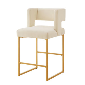 English Elm Modern Velvet Counter Stools Set of Two with Gold Iron Frame and Square Open Back Cream W2186P171945