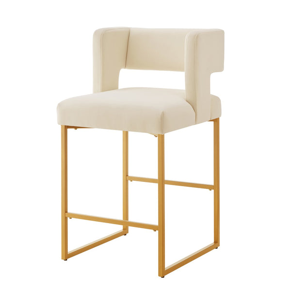 English Elm Modern Velvet Counter Stools Set of Two with Gold Iron Frame and Square Open Back Cream W2186P171945