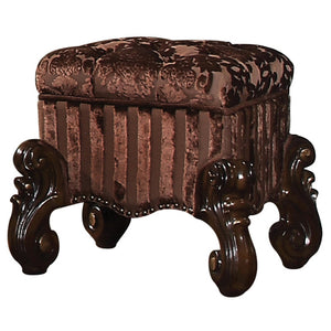 English Elm Brown Button-Tufted Vanity Stool with Scrolled Base, Nailhead Trim, Welted Cushion, Cherry Oak Finish B062P208999