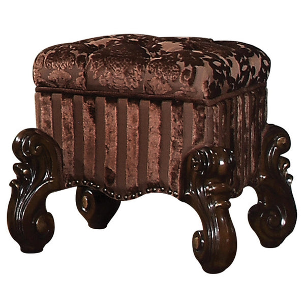 English Elm Brown Button-Tufted Vanity Stool with Scrolled Base, Nailhead Trim, Welted Cushion, Cherry Oak Finish B062P208999