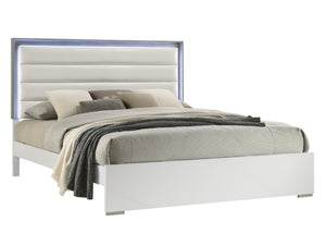 English Elm Olivia LED Upholstered Full Bed with Brushed Silver Two-Tone Finish, Semi-Gloss Modern Headboard 79" L B009S01372