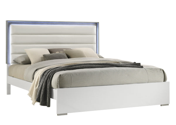 English Elm Olivia LED Upholstered Full Bed with Brushed Silver Two-Tone Finish, Semi-Gloss Modern Elegance B009S01755