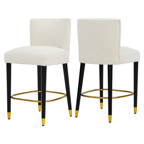 English Elm Christopher Knight Home® - 27inch-counterstool, modern rubberwood frame with light fabric upholstery, gold circular footrest accent Beige N780P224409B