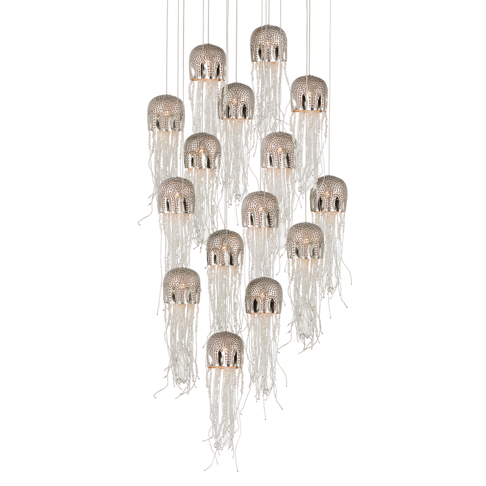Medusa 15-Light Round Multi-Drop Pendant: Handcrafted Nautical Elegance with Stunning Jellyfish Design