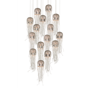 Medusa 15-Light Round Multi-Drop Pendant: Handcrafted Nautical Elegance with Stunning Jellyfish Design