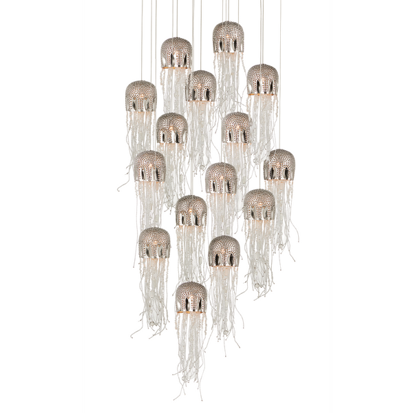 Medusa 15-Light Round Multi-Drop Pendant: Handcrafted Nautical Elegance with Stunning Jellyfish Design
