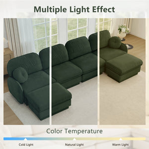 English Elm Chenille Cloud Modular Loveseat with Deep Foam Cushions Quilted Back and Ottoman Green W714S01766