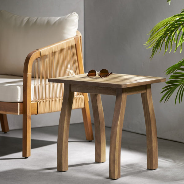English Elm Selma Solid Acacia Wood Rectangular End Table Weatherproof Grain Finish Patio or Living Room N770P248135N