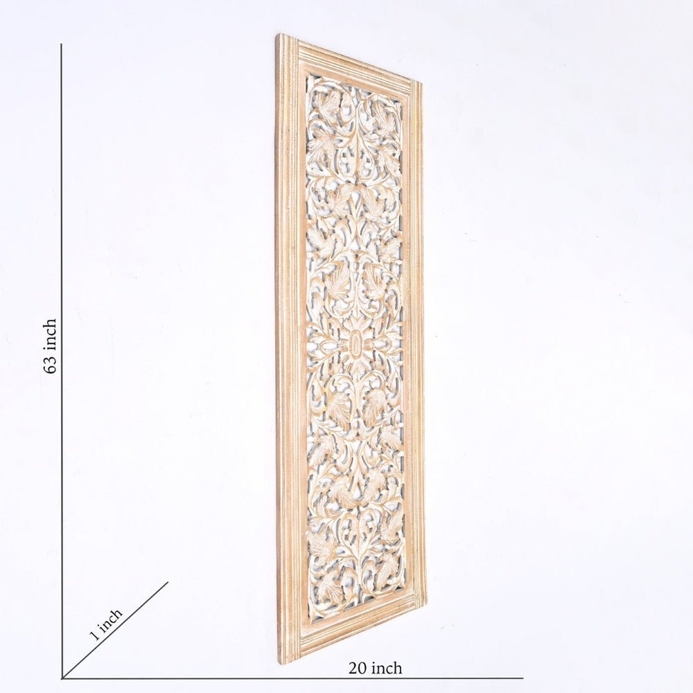 English Elm Wooden Mandala Floral Hand Carved Wall Panel Whitewash Accent for Entryway Decor B346P353976