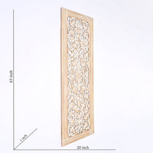 English Elm Wooden Mandala Floral Hand Carved Wall Panel Whitewash Accent for Entryway Decor B346P353976