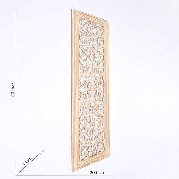 English Elm Wooden Mandala Floral Hand Carved Wall Panel Whitewash Accent for Entryway Decor B346P353976