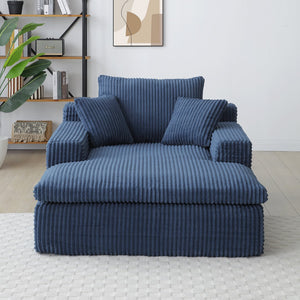 English Elm 64''x46'' Chaise Lounge Chair Oversized Corduroy Faux Fur Cloud Sofa Bed with Ergonomic Pillows & Support Blue W1117P283585