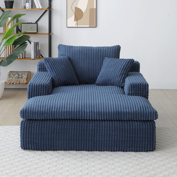 English Elm 64''x46'' Chaise Lounge Chair Oversized Corduroy Faux Fur Cloud Sofa Bed with Ergonomic Pillows & Support Blue W1117P283585