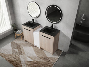 English Elm 60 Inch Freestanding Bathroom Vanity With Black Ceramic Sink, Soft-Close Doors & Storage Solutions W999S00317
