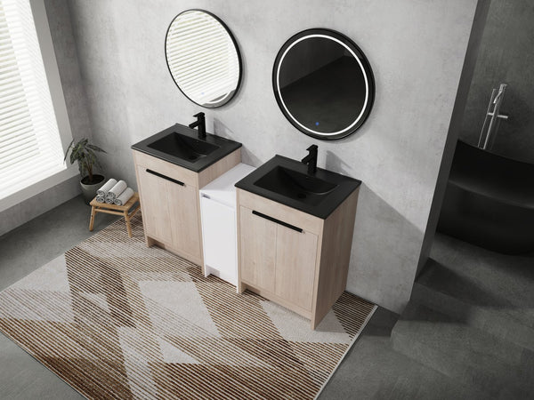 English Elm 60 Inch Freestanding Bathroom Vanity With Black Ceramic Sink, Soft-Close Doors & Storage Solutions W999S00317