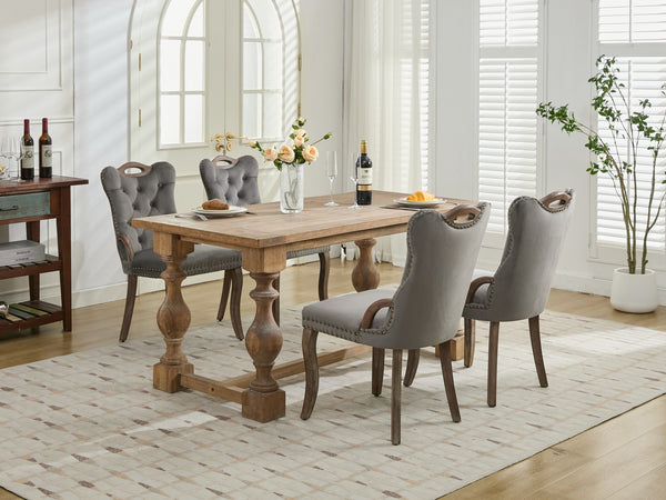 English Elm Velvet Hand-Tufted Dining Chair with Solid Wood Handles and Curved Legs, Vintage Copper Accents Gray W1143P338141