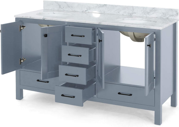 English Elm Christopher Knight Home® - 73'' Luxury Bathroom Vanity with Marble Top & Dual Ceramic Sinks, Freestanding 4-Door 3-Drawer Cabinet Grey N759S999017E