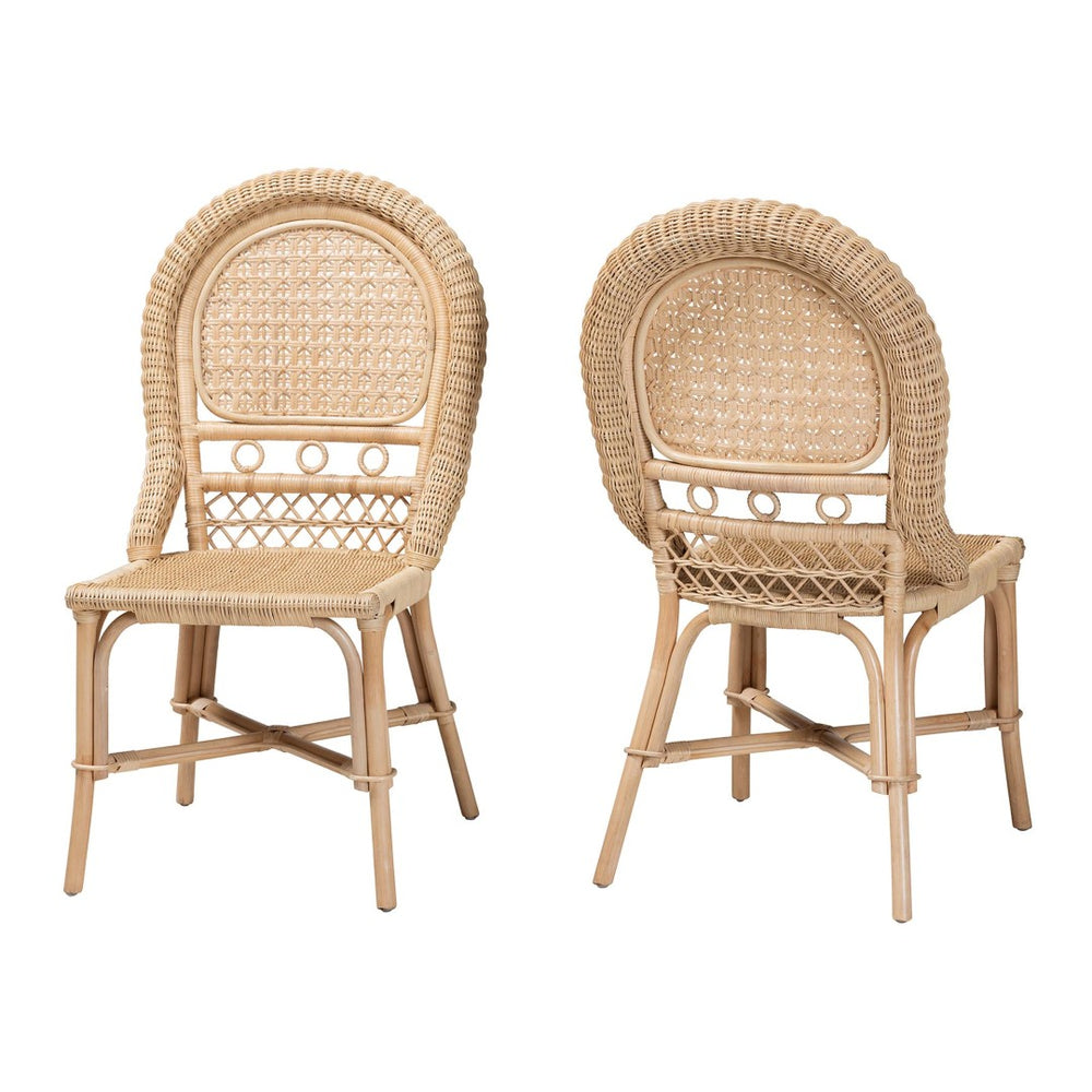 English Elm Modern Woven Rattan Dining Chairs Bohemian Lattice Back Set of Two for Casual Spaces B2750P420373