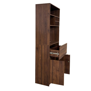 English Elm Kitchen Walnut Buffet Cabinet with Wine Rack Open Shelving Drawers and Closed Storage W331P425319