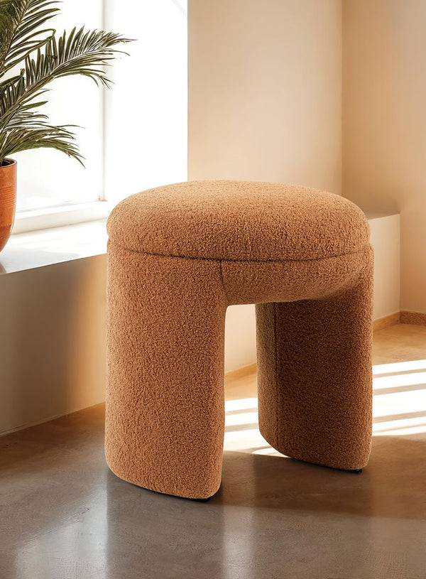 English Elm Contemporary Plush Pleated Round Ottoman Stool with Gold Trim Base, Velvet-Like Accent Seat for Living Room Brown Mix 19 L x 19 W x 20 H B2741P388365