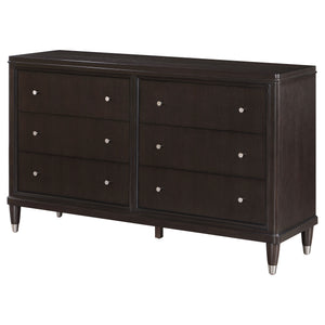English Elm Niguel Brown 6-Drawer Dresser with Silver-Tone Hardware, Contemporary Wide Top, Generous Storage & Chic Trim Details B062P354066
