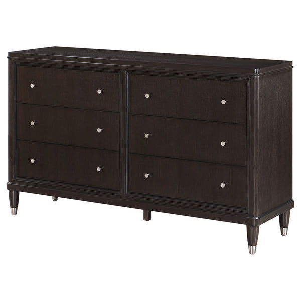 English Elm Niguel Brown 6-Drawer Dresser with Silver-Tone Hardware, Contemporary Wide Top, Generous Storage & Chic Trim Details B062P354066