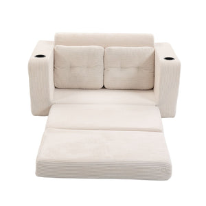 English Elm Convertible Floor Sofa Bed with Memory Foam and Ribbed Corduroy for Small Spaces Beige W395P438025