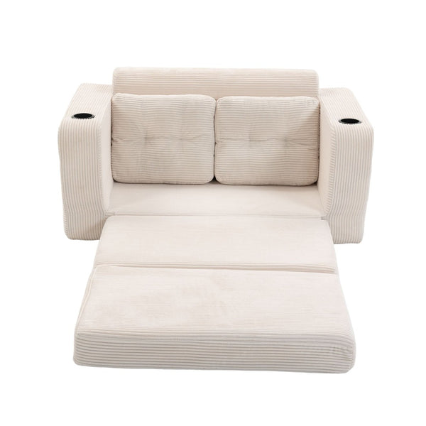English Elm Convertible Floor Sofa Bed with Memory Foam and Ribbed Corduroy for Small Spaces Beige W395P438025