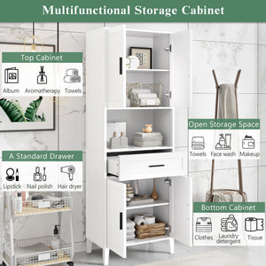 English Elm 70.9" High Freestanding Tall Bathroom Cabinet with Soft-Close Doors, Drawer & Adjustable Shelves for Organized Living White N729P272001K
