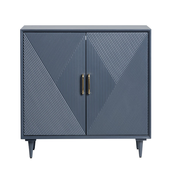 Crestview Collection Two-door Cabinet - Modern Blue Elegance With Geometric Design, Brass Handles & Easy Assembly Storage Blue Solid Wood Cvfvr8320