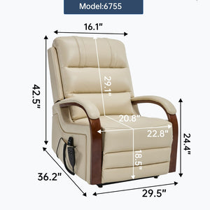 English Elm Power Lift Recliner with Leatheraire Upholstery Dual Motor Heat Massage Wood Armrests W1803S00082