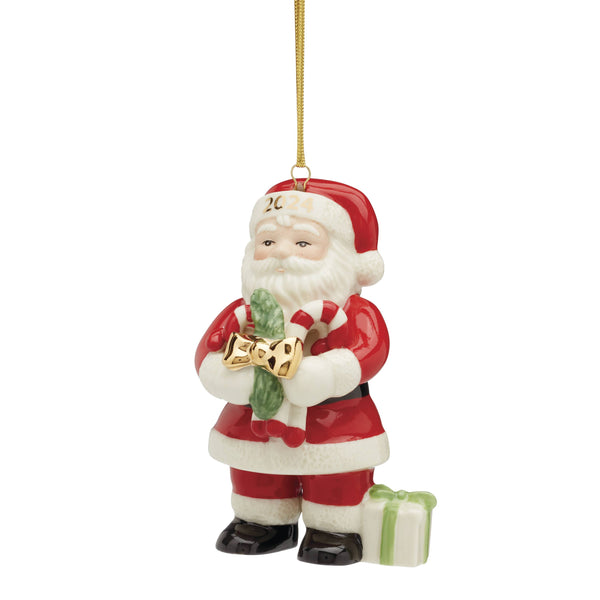 Lenox 2024 Santa With Pickle & Candy Cane Ornament Red, IVORY PORCELAIN 895770