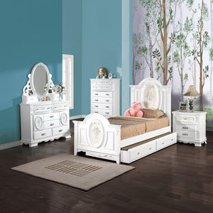 English Elm White 2-Drawer Nightstand with Felt-Lined Top Drawer, Dovetail Craftsmanship & Smooth Wooden Glides for Elegant Bedroom Storage B062P209008