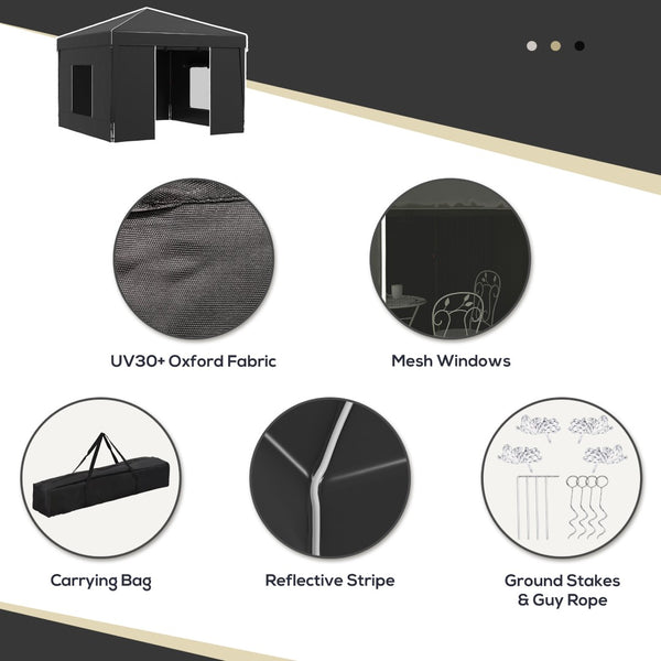 English Elm Outsunny 9.7' X 9.7' Portable Pop-Up Canopy Tent With Sidewalls, Mesh Windows & Carry Bag For Events W2225P200767-GIGA