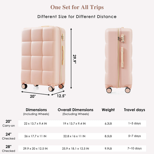 English Elm Luggage Set of 3 Abs Hard Shell Suitcases with Spinner Wheels and Built in Cup Holder Pink N726P296016P