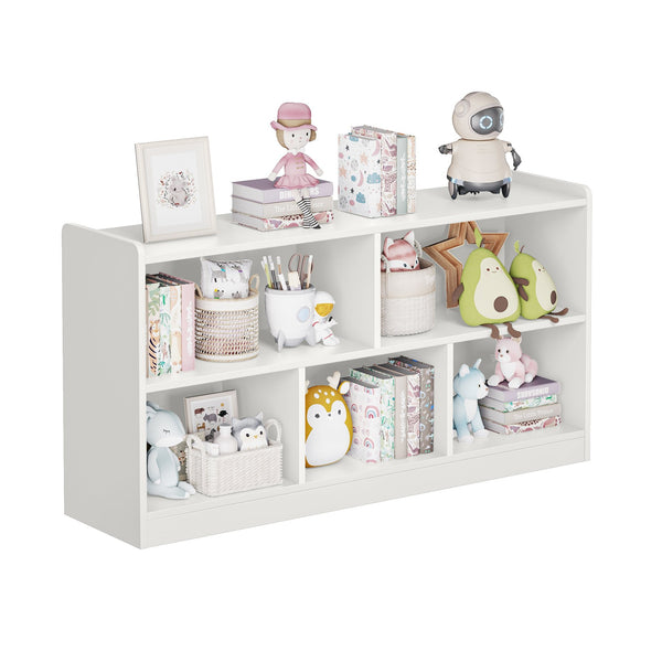 English Elm Wooden Five Cube Open Organizer Low Profile Montessori Bookshelf for Playroom or Nursery White T3210P476850