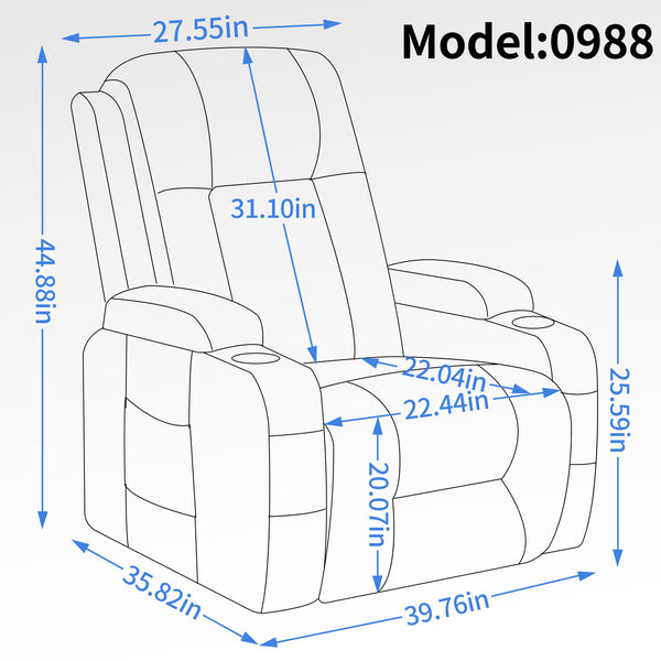 English Elm Infinite Power Lift Recliner with Massage Heat Usb Port and Cup Holders for Elderly W1803S00056