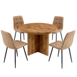 English Elm 5 Piece Round Dining Table Set, Modern Round Table and 4 Upholstered Chairs For Dining Room, Kitchen Room, Living Room, Easy Assembly