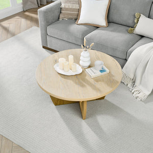 English Elm 36" Mid Century Modern Round Coffee Table in Oak - 36" 30mm Top, Cross Legs, Durable 160lb Capacity W1801P195677