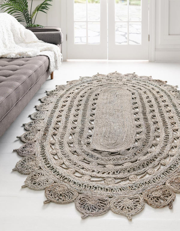 Unique Loom Braided Jute Punita Hand Braided Novelty Rug Gray,  5' 1" x 8' 0"